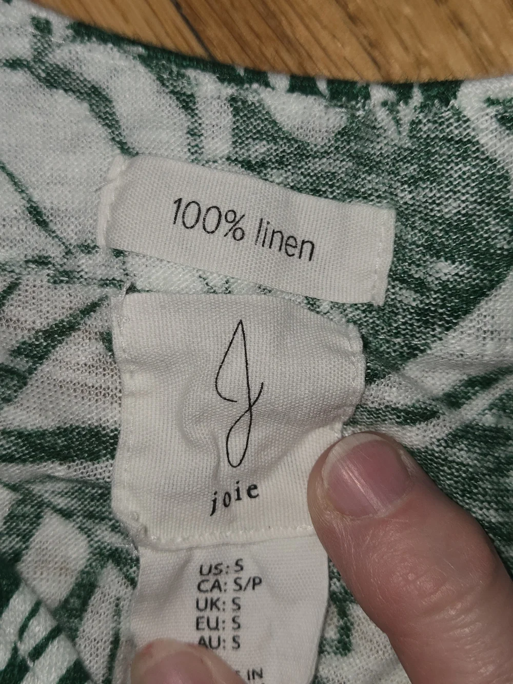 Joie 100% Linen Green White Floral V-Neck Short Sleeve Blouse Size S Coastal